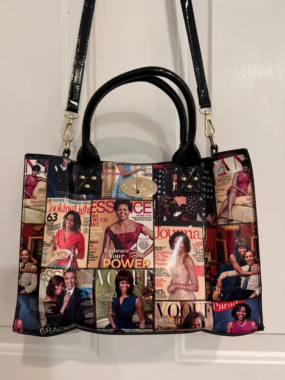 Michelle Obama Magazine Cover Collage Vegan PU Leather Crossbody & Satchel Bag